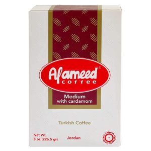 Al Ameed Gourmet Turkish Ground Coffee Medium Roast With Cardamom, 100% Authentic Arabica, Fresh & Finely Ground